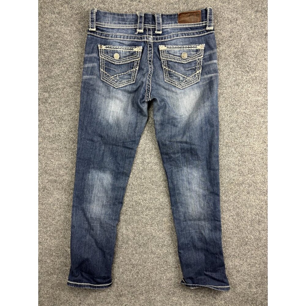 BKE Addison Crop Jeans Womens 27x24 Blue Medium Wash Low Rise Distressed Stretch - Picture 8 of 10